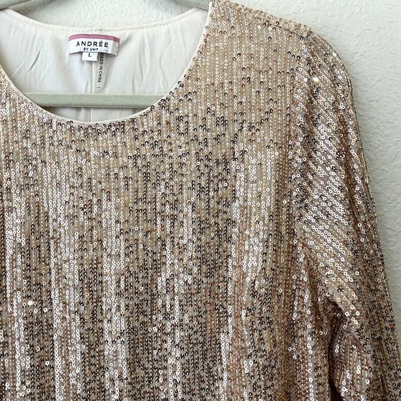 Andree by Unit Dress Womens Size Large Sequins Rose Gold Pink Party - Picture 3 of 8